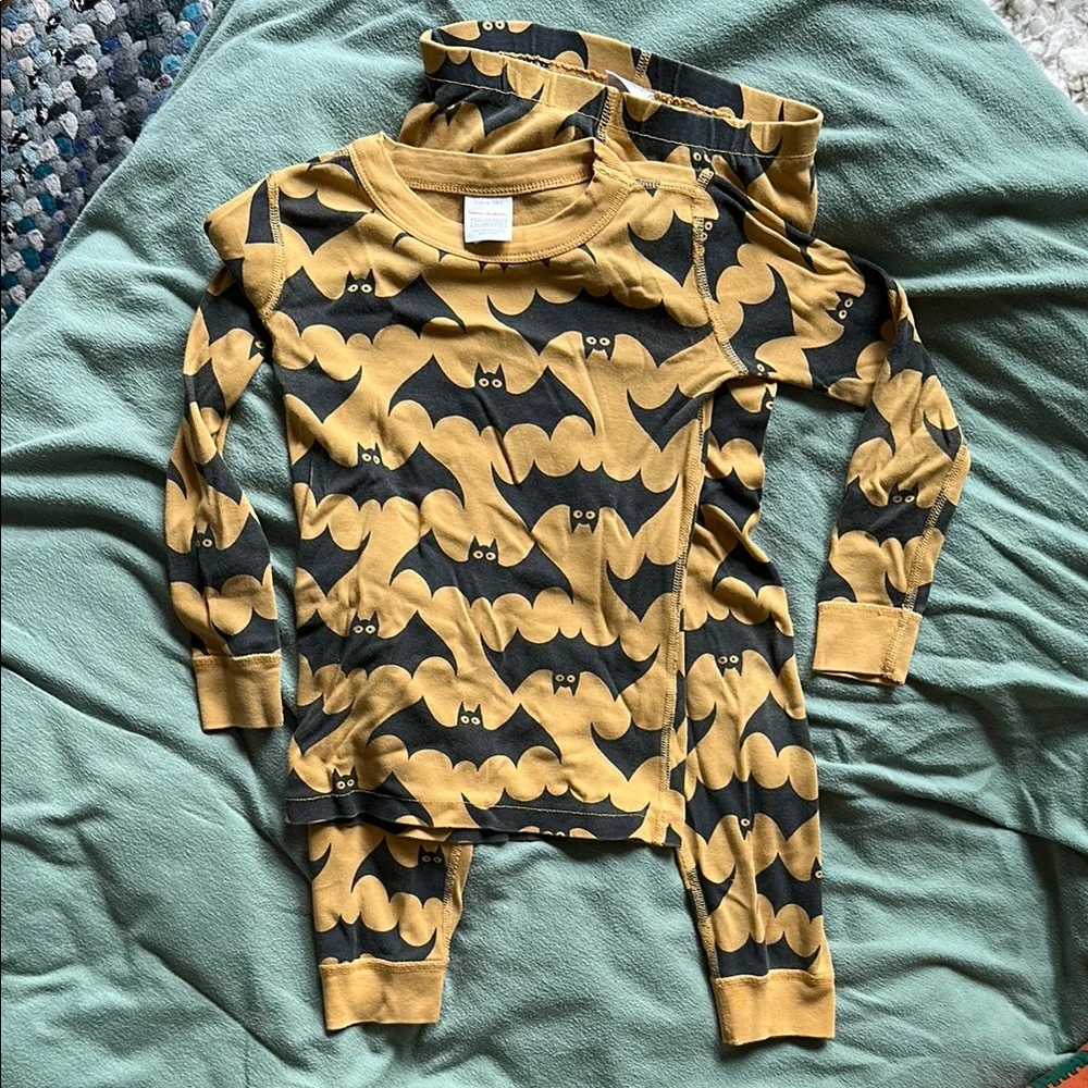 Kids Bat Print Pajama Set - Mustard & Black
